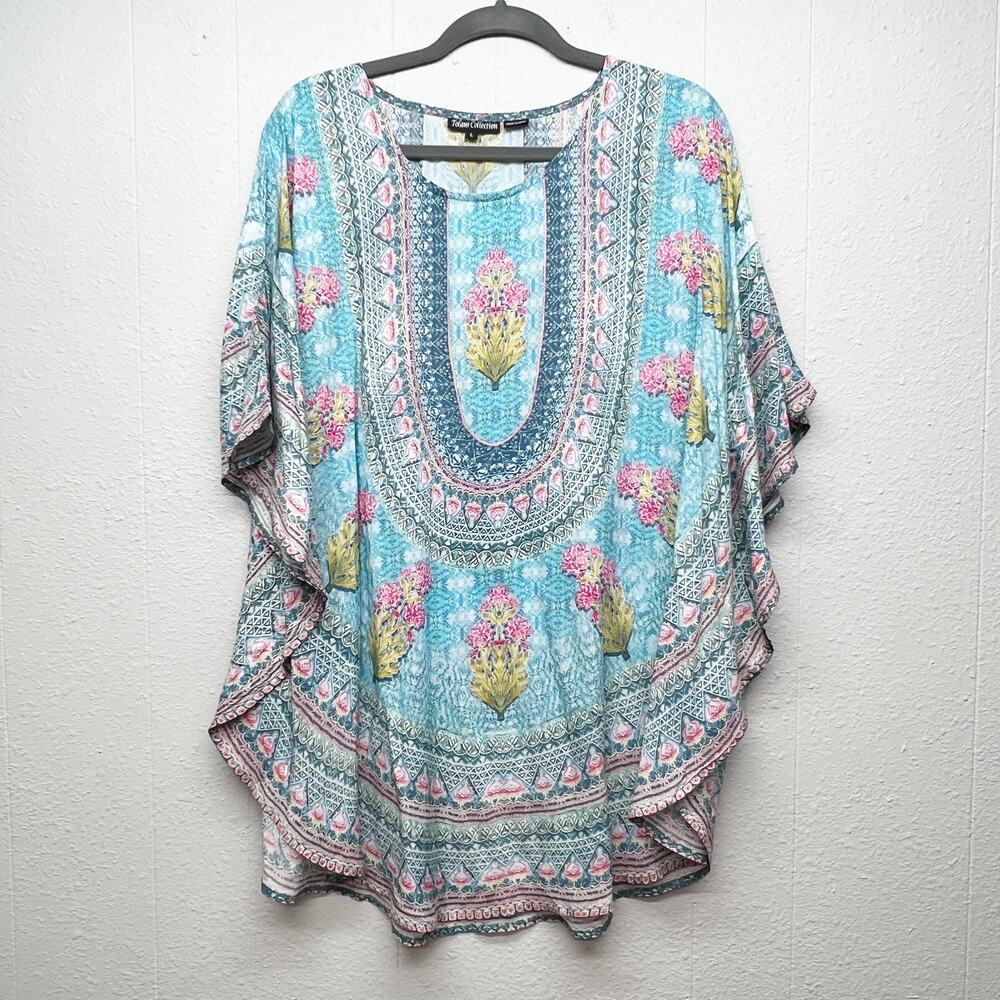 Tolani Collection Pastel Floral Tunic Top Womens Large Lightweight Beachy Boho
